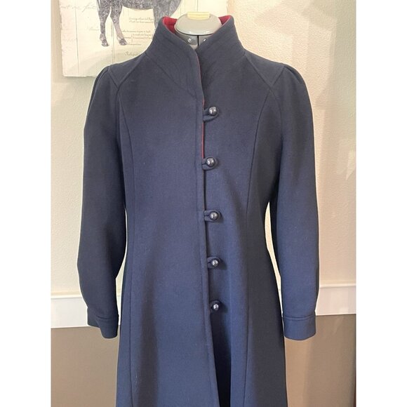 Vintage Freddi-Gail Wool Princess Coat M/L Navy Blue Midi Fit & Flare - Picture 3 of 9